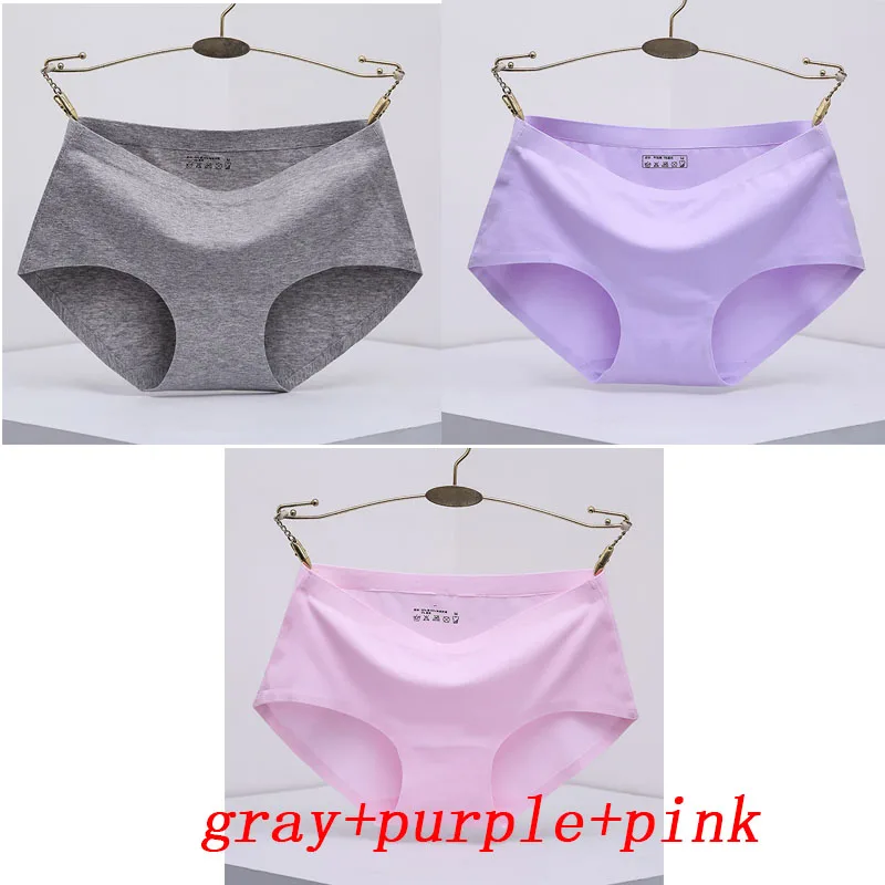 gray purple pink 3 шт./лот, женские трусики, цельное бесшовное женское нижнее белье, трусы со средней талией, сексуальное хлопковое женское нижнее белье, трусы - Цвет: gray purple pink