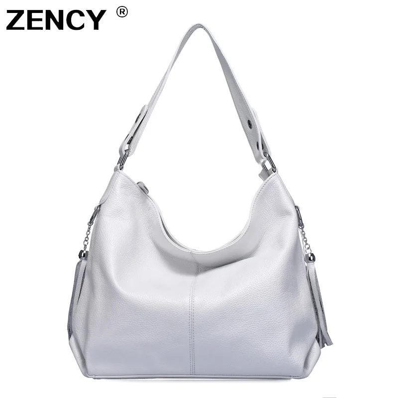 ZENCY, натуральная коровья кожа, женская сумка, первый слой, Воловья кожа, длинная ручка, сумка на плечо, ранец, белые, серебристые, серые, розовые сумки