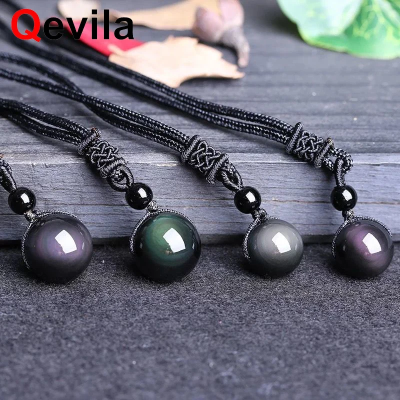Ожерелье с подвеской из натурального камня для женщин и мужчин черный обсидиан