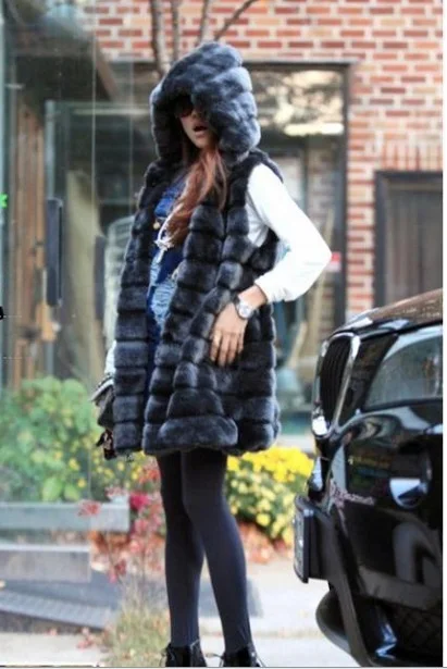 Elegant 2019 Plus Size Hooded Faux Fur Gilet Women Spring Autumn Sleeveless Jacket Slim Long Coat Fourrure Femme X961 | Женская одежда