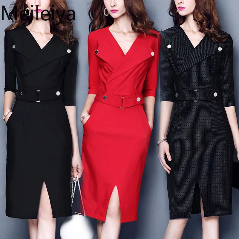 Женское облегающее платье трапециевидной формы с v-образным вырезом и