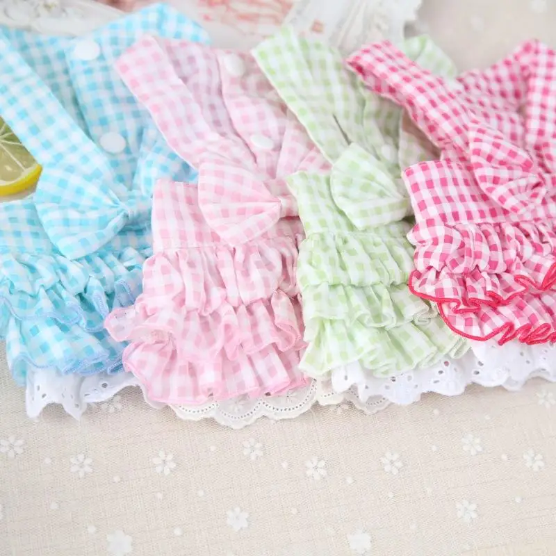 Яркие клетчатые хлопковые платья с бантиками одежда для собак кошек 2017 летняя