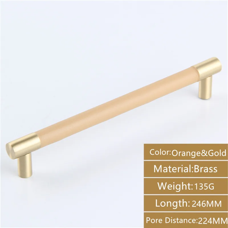 Orange-246-2PCS AODEYI 2 шт латунные ручки для ящиков Carbinet ручка мебель твердая базовая ручка Замена с кожаным покрытием 22-016 - Цвет: Orange-246-2PCS