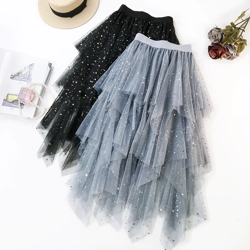 Длинные юбки в стиле пэчворк с металлическими пайетками асимметричной