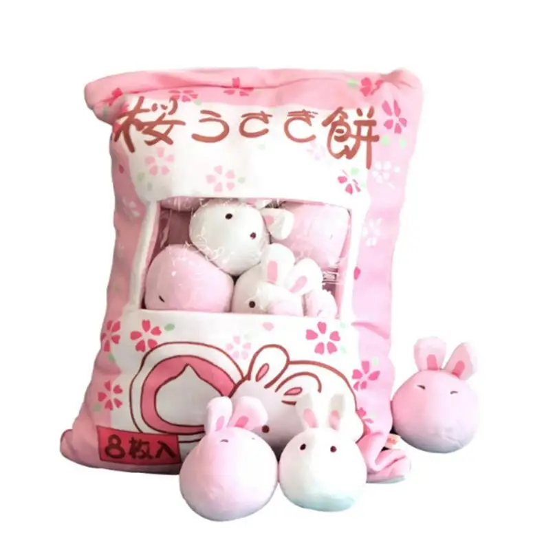A bag Kawaii Japan Cherry blossoms pink plush Sale 8pcs cute rabbit doll soft stuffed toys for girlfriend kid birthday love gift