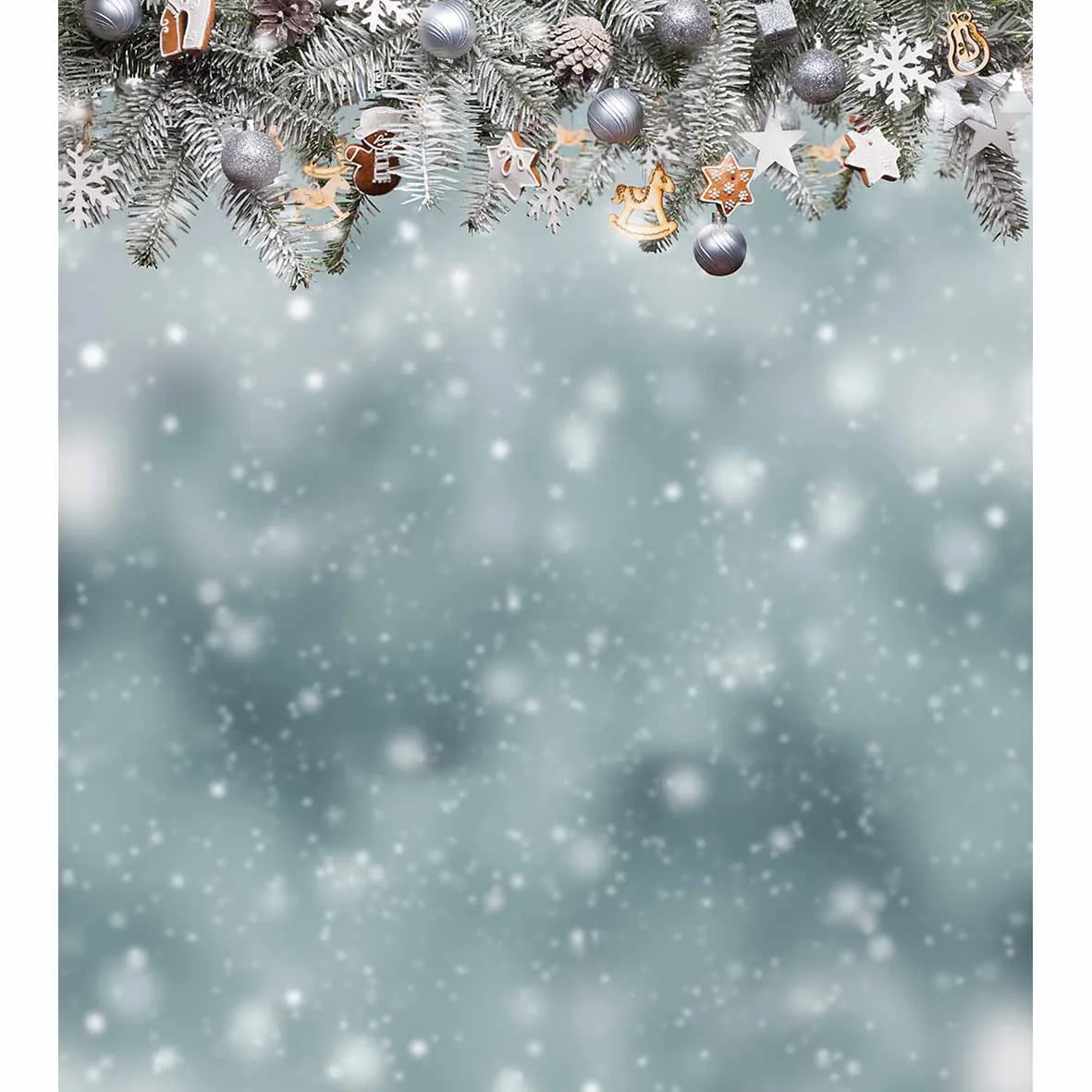 Allenjoy Winter Christmas Background Silver Gray Balls Snowflake Golden wooden horse bokeh photo background a | Электроника