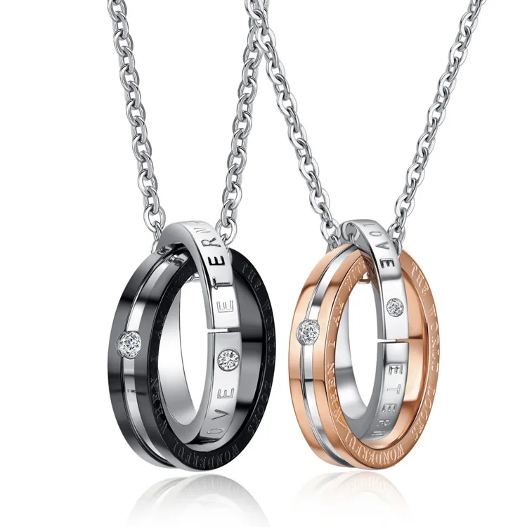 

Hot 316L Stainless Steel Double Circle Choker Necklaces Women Men Fashion Jewelry Crystal Pendants Necklace