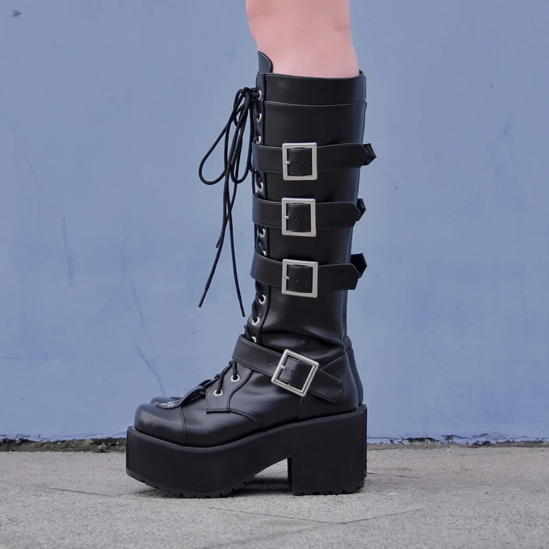 

Angelic imprint High Heel Platform shoes New Fashion Punk Lolita style Knee High Winter Boots for Women size 35-46 9708
