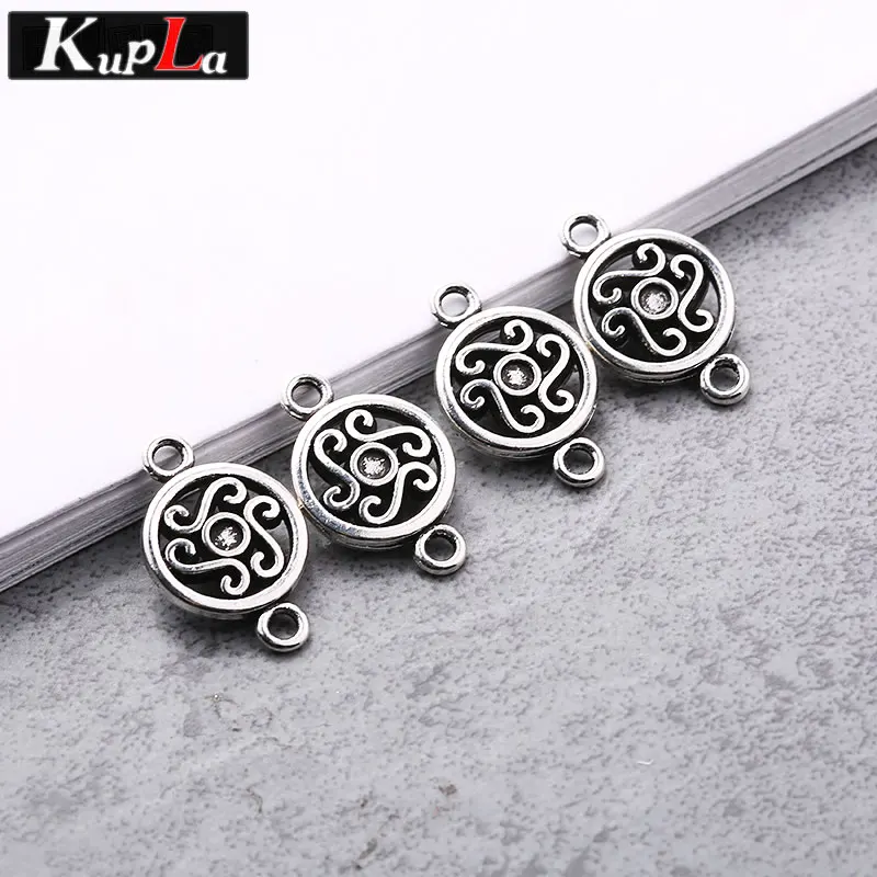 Круглые брелоки для ювелирных изделий коннекторы из античного серебра и