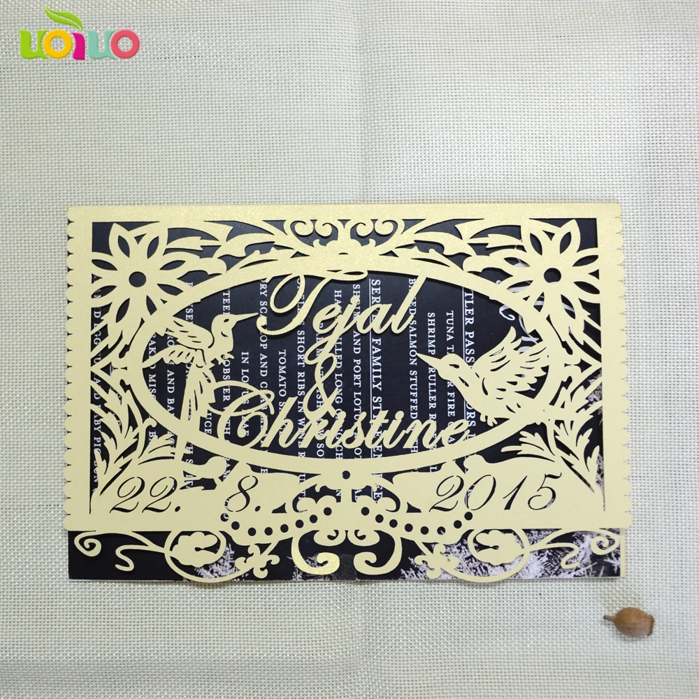 

Wedding invitation card dealer laser cutting sweet bird invitation card personalized lace gold invitations model