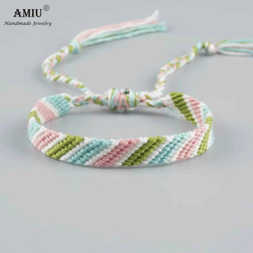 Радужные браслеты дружбы AMIU плетеные хлопковые ручной работы браслет макраме на