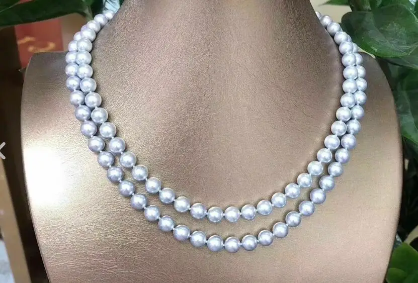 Серое жемчужное ожерелье с двойной нитью AAA 8-9 мм 18 &quot-20&quot | Украшения и