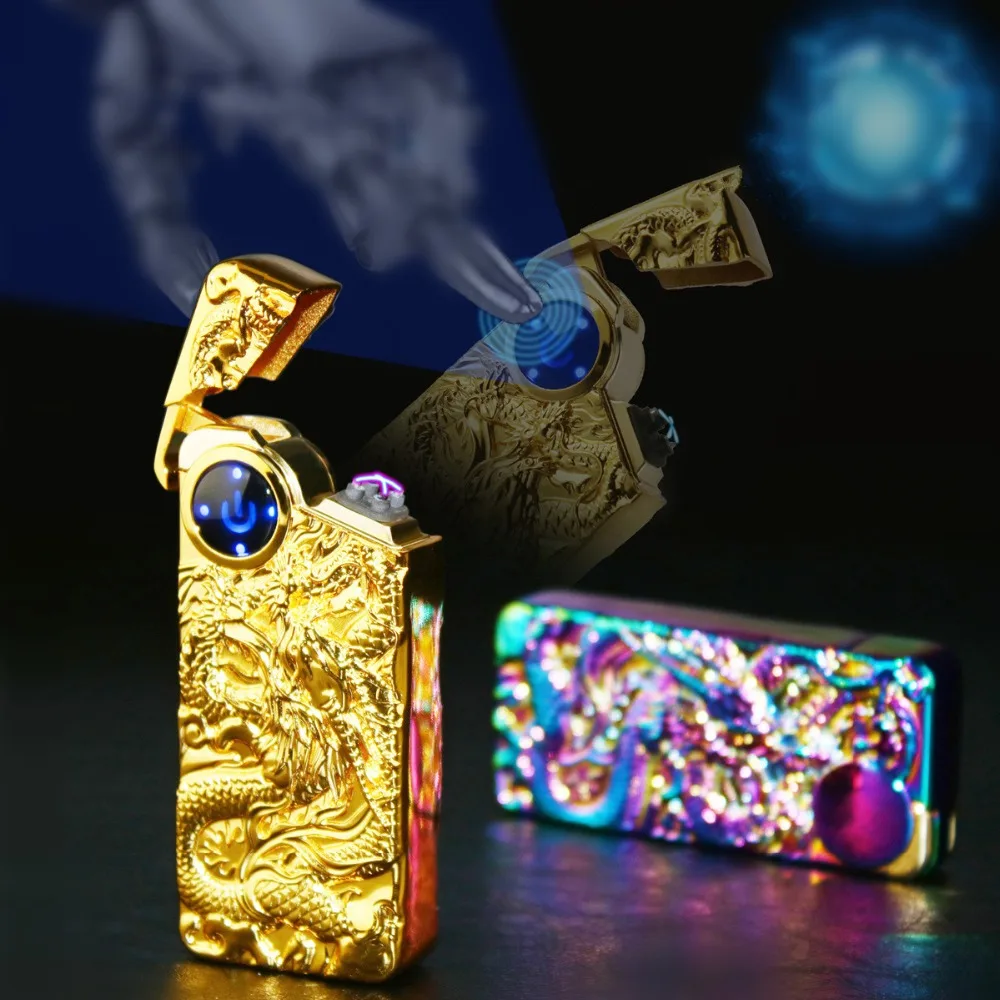 Двойная дуговая зажигалка, металлический двойной огонь, USB, электронная сигарета, дуговая зажигалка, зарядка, Ветрозащита, зажигалки с драконом