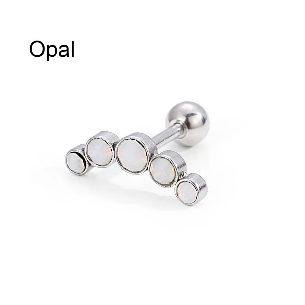 Opal 1 шт. хрящевая спираль Tragus серьги-гвоздики для ногтей из нержавеющей стали пирсинг кристалл аксессуары для украшения тела подарки для женщин - Окраска металла: Opal