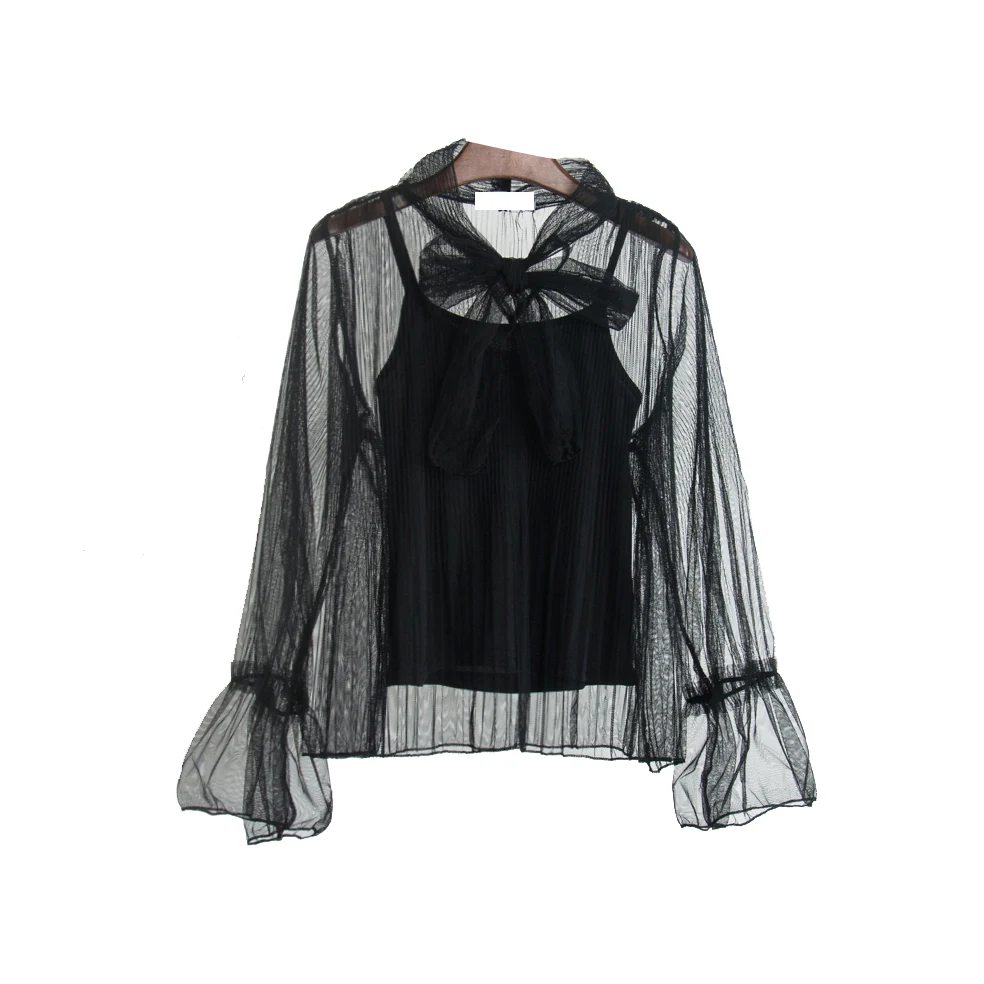 Smmoloa Женская сетчатая блузка с длинным рукавом полиэстеровым жилетом женские