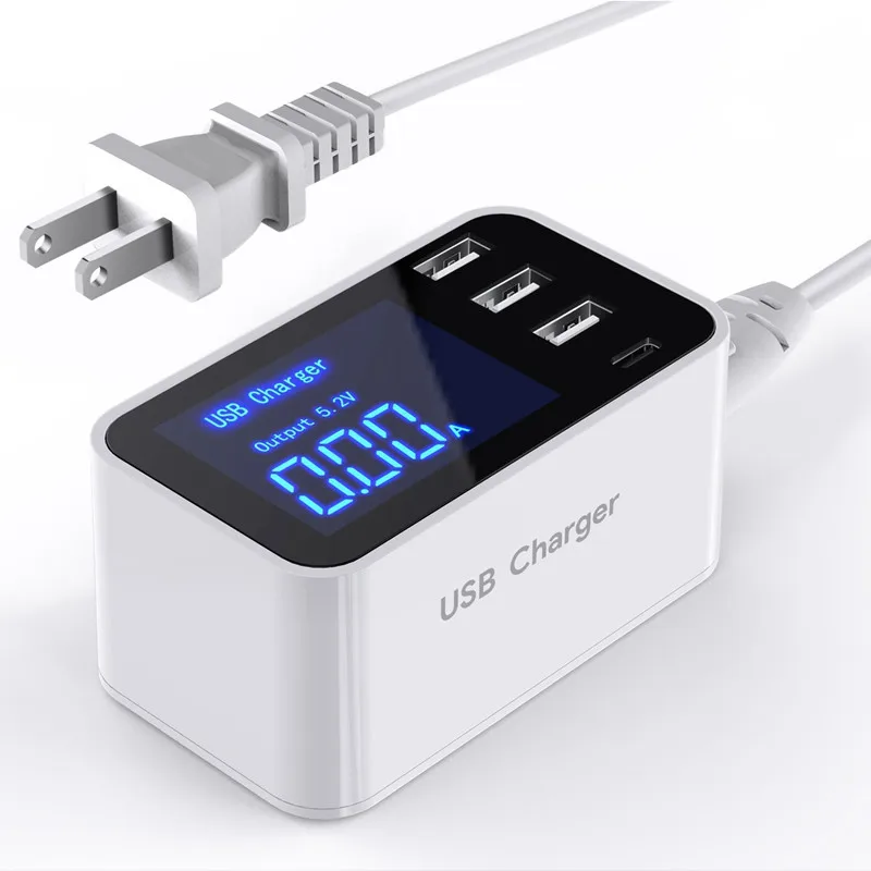 US Быстрая зарядка type C usb-зарядное устройство светодиодный дисплей Быстрая зарядка для iPhone samsung Xiaomi huawei USB адаптер Европа США Великобритания Австралия штекер - Тип штекера: US