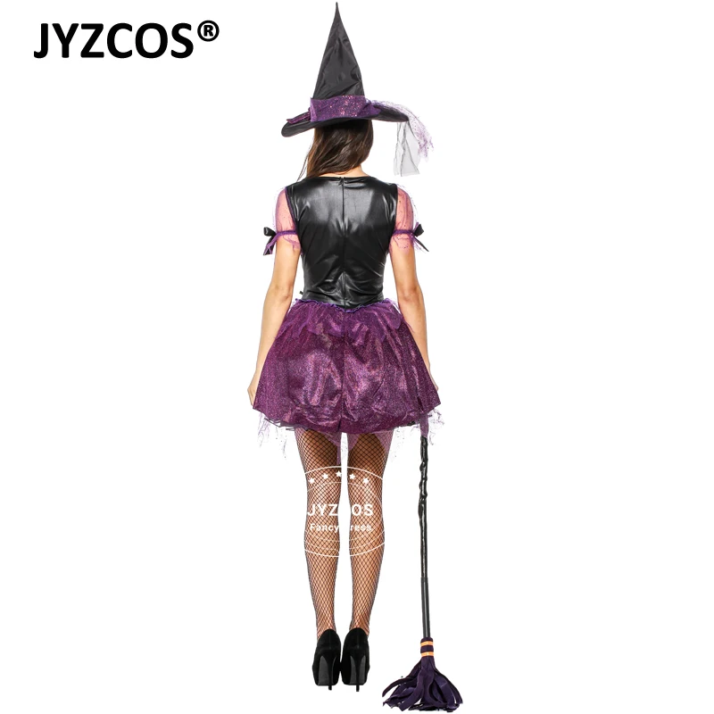 JYZCOS новые женские фиолетовый костюм ведьмы на Хэллоуин для Для женщин Маскарад