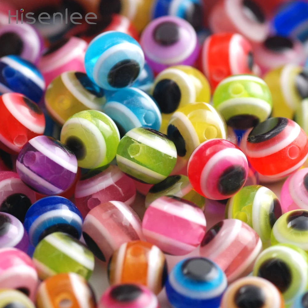 8mm 100 Pcs/package New fashion Round Evil Resin Eye Beads Stripe Space 8 colors/Mixed color DIY Bracelet Making | Украшения и