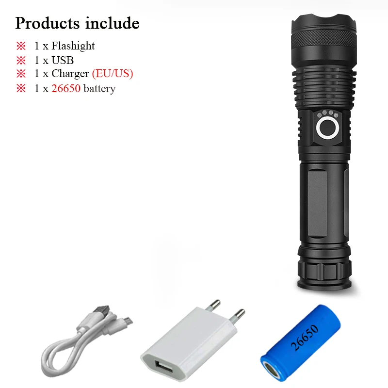 USB flashlight D Лампа с высокими люменами xhp50.2 самый мощный флэш-светильник xhp50 usb Zoom СВЕТОДИОДНЫЙ Фонарь ручной светильник 18650/26650 перезаряжаемый аккумулятор для охоты - Испускаемый цвет: USB flashlight D