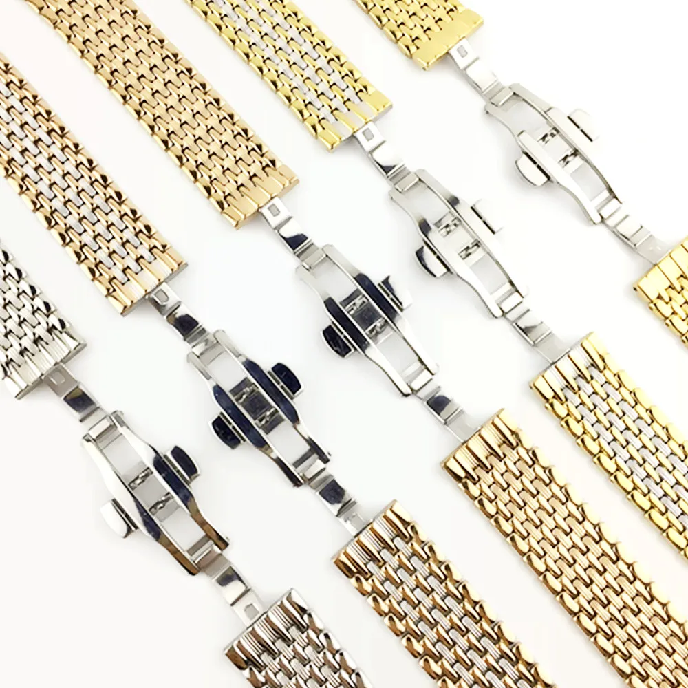 Ultra-thin High quality Men/Women Stainless Stell Watch Strap Band With Deployment Button 12 14 16 18 20 22mm Watchband