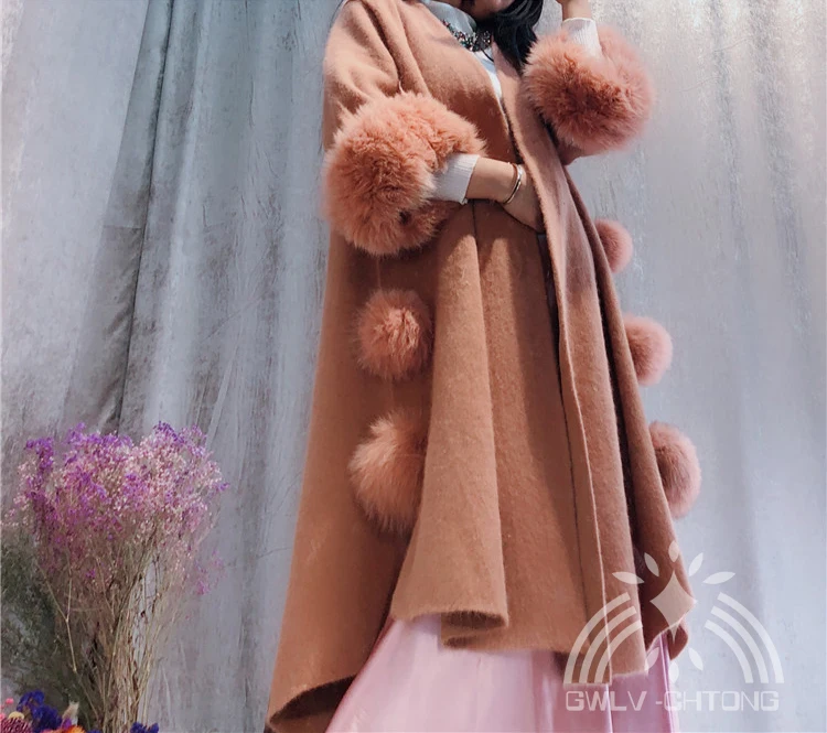 New knitted women mink cashmere sweater with big colorfull fox fur cuff female fashion cardigans 7 color |