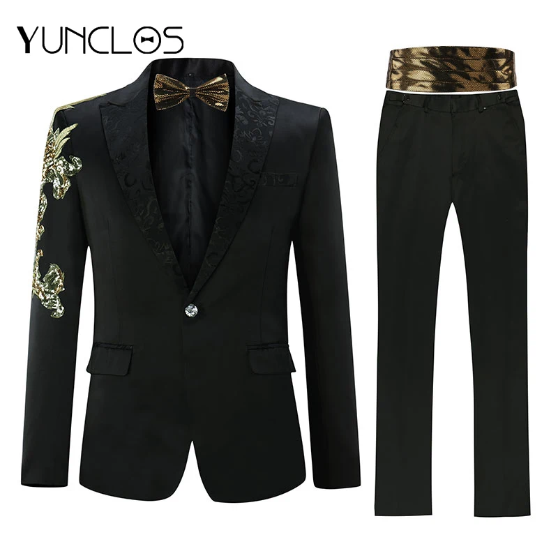 

Костюм-двойка мужской, с поясом и галстуком-бабочкой, со стразами