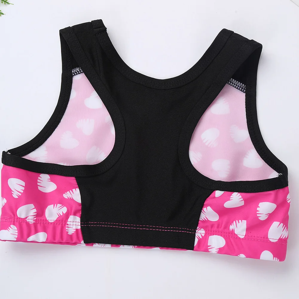 Kids Girls Gymnastics Leotards Dance Tanks Crop Top with Leggings Sweetheart Printed Color Block Sleeveless Racer Back Dancewear