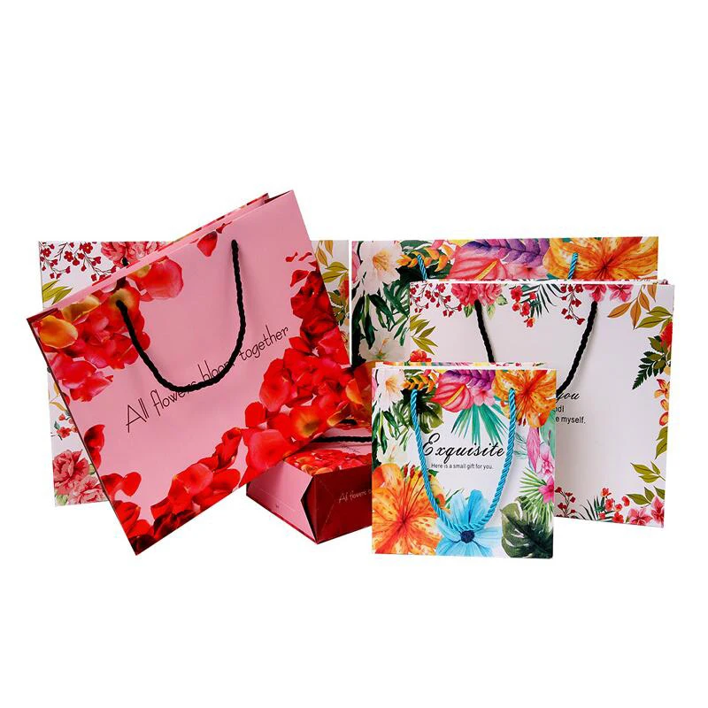

10pcs/lot Watercolor flower print paper handbag Valentine's Day wedding gift Packaging Bags Clothing handbag shopping Bag