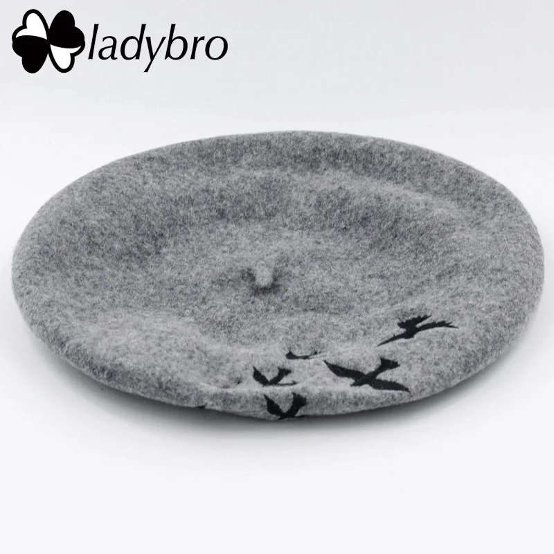 Ladybro осень-зима береты шапка с вышивкой женский шерстяной берет шапка в форме птицы шапка женская маляр шапка детская вязаная шапка с ушками Женская шапочка