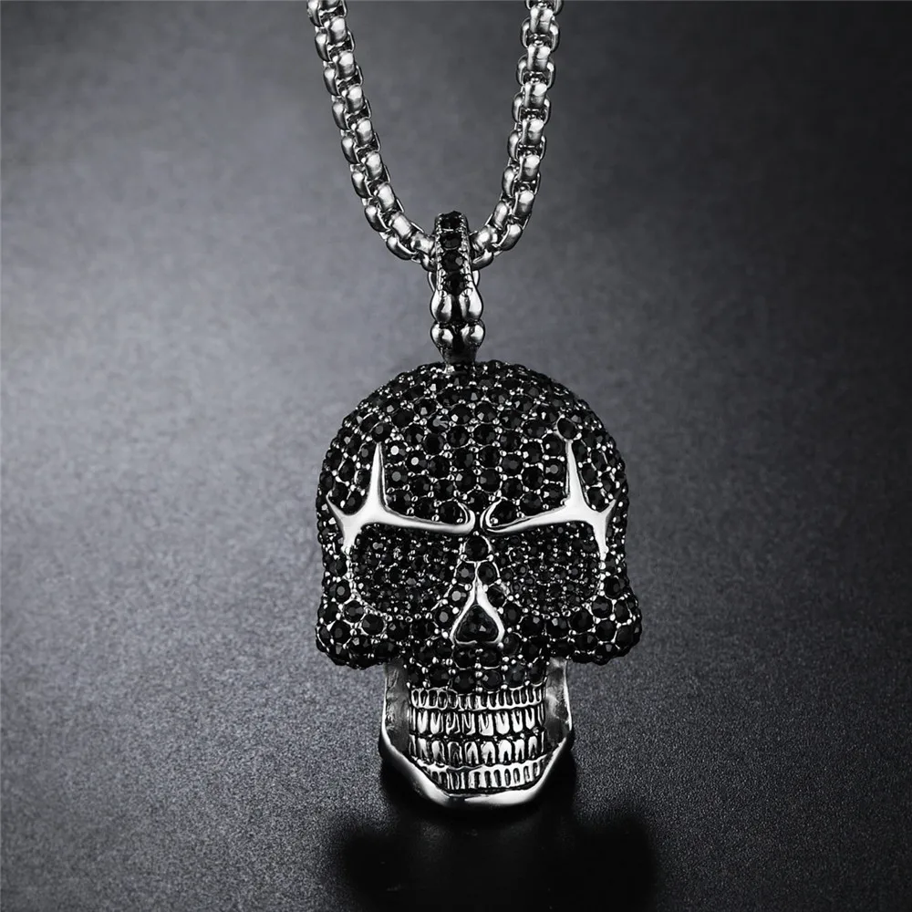 Полностью Стразы панк готика титан нержавеющая сталь байкер скелет ожерелья с
