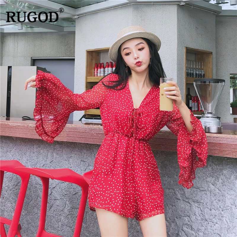 Новинка летние комбинезоны RUGOD женские пикантные боди с рукавом фонарик на