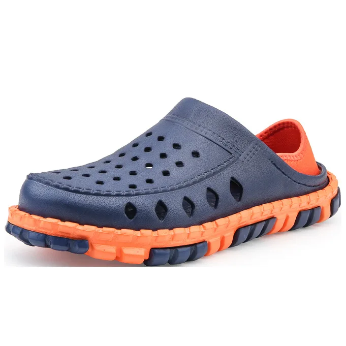 Navy blue Мужские пляжные сандалии тапочки с отверстиями летние модные мужские вьетнамки дышащие легкие сандалии мужские туфли на плоской подошве - Цвет: Navy blue