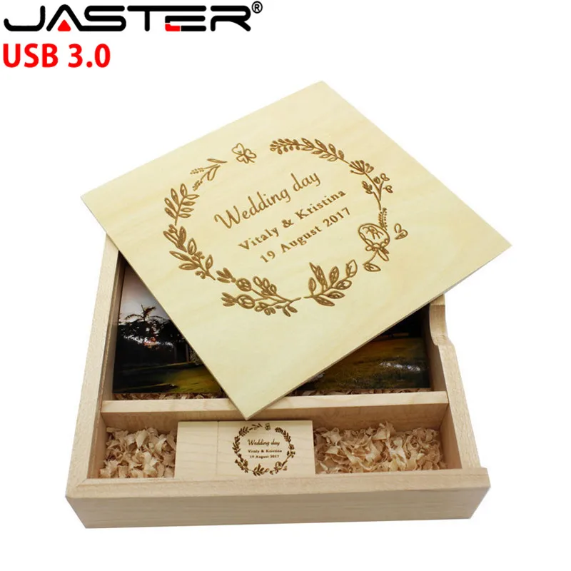JASTER maple фотоальбом деревянный usb+ коробка Memory stick USB 3,0 4 ГБ 8 ГБ 16 ГБ 32 ГБ 64 ГБ фотография подарок логотип на заказ(170*170*35 мм