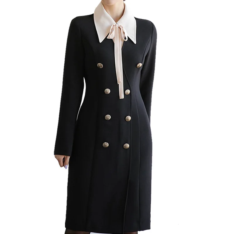 Женское офисное платье с высокой талией повседневное приталенное бантом весна