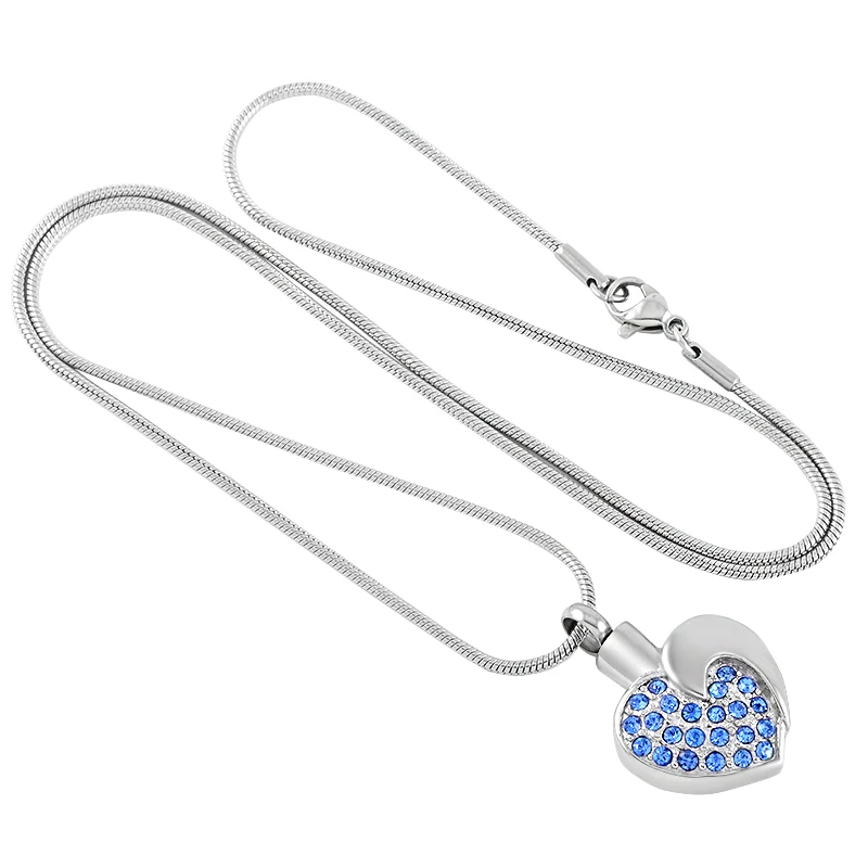 Половинная подвеска с синим кристаллом искусственная гравировка нержавеющая