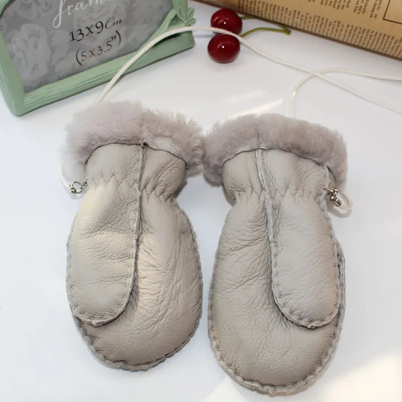 Теплые детские перчатки из натуральной кожи для мальчиков и девочек с овечьим