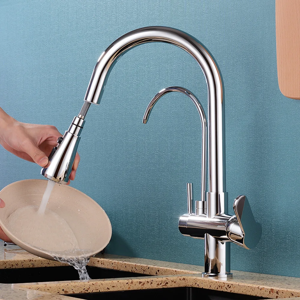 Выдвижной Смеситель для кухни Твердый латунный кран устанавливаемый на палубе