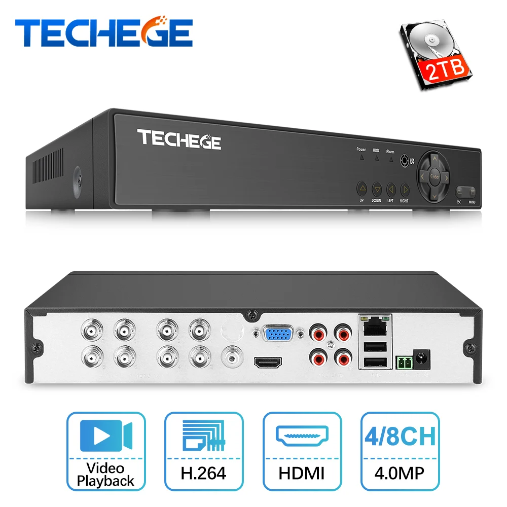 Techege H.264 5 в 1 безопасности 8CH CCTV AHD DVR 4MP для CVI TVI аналоговая ip камера 4.0MP гибридный