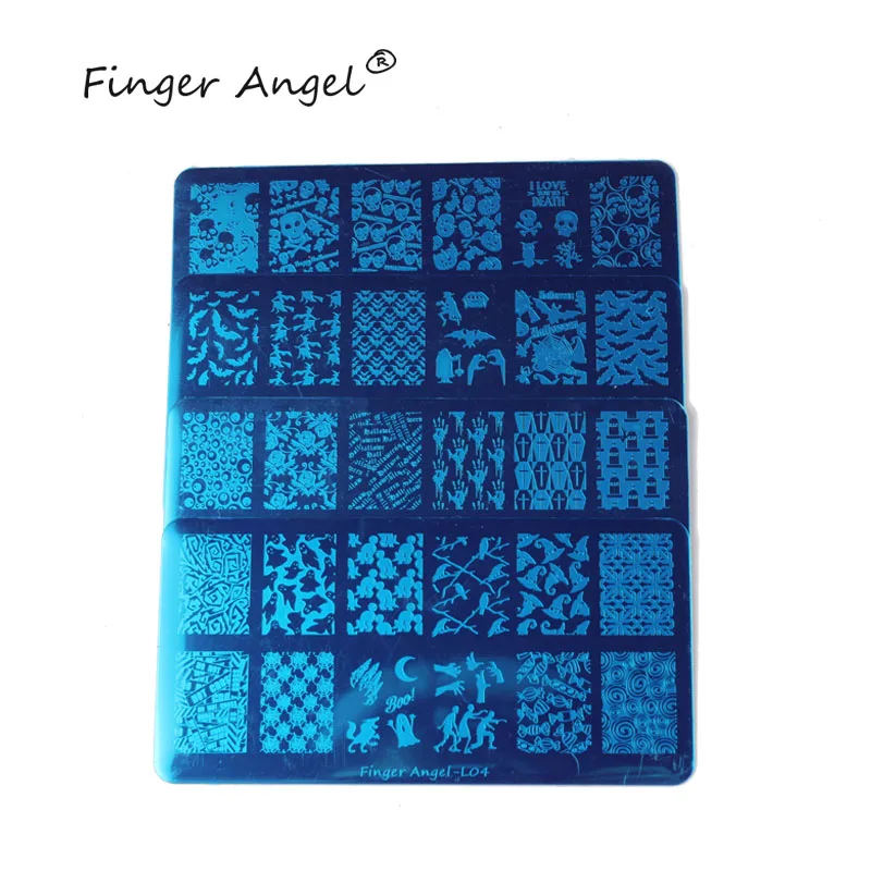 Finger Angel 1 шт. Хэллоуин дизайн пластины для штамповки ногтей штамп изображения Уникальный Забавный мультфильм череп 6*12 см DIY шаблон для ногтей