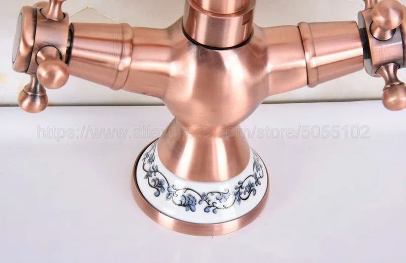 New Antique Red Copper Double Handle Control Faucet Kitchen Bathroom Basin Hot and Cold Mixer Tap znf615 | Обустройство дома