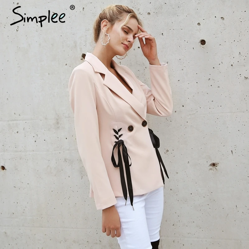 Simplee Осень ПР двубортный костюм пальто элегантный side tie up Прохладный зимняя
