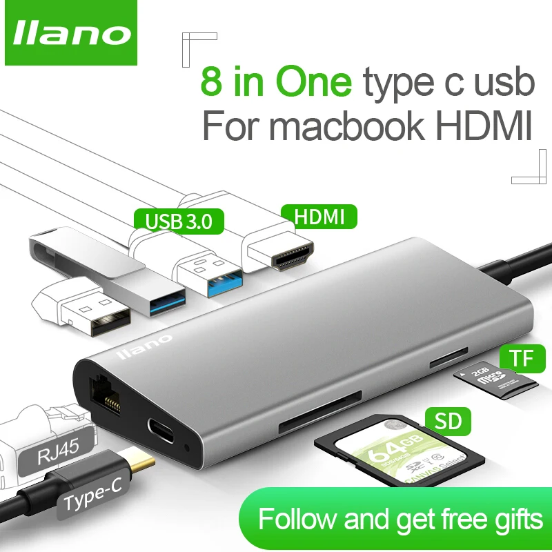 Llano usb хаб USB C концентратор для HDMI RJ45 PD Thunderbolt 3 адаптер MacBook samsung Galaxy S9/S8 huawei P20 Pro type 0