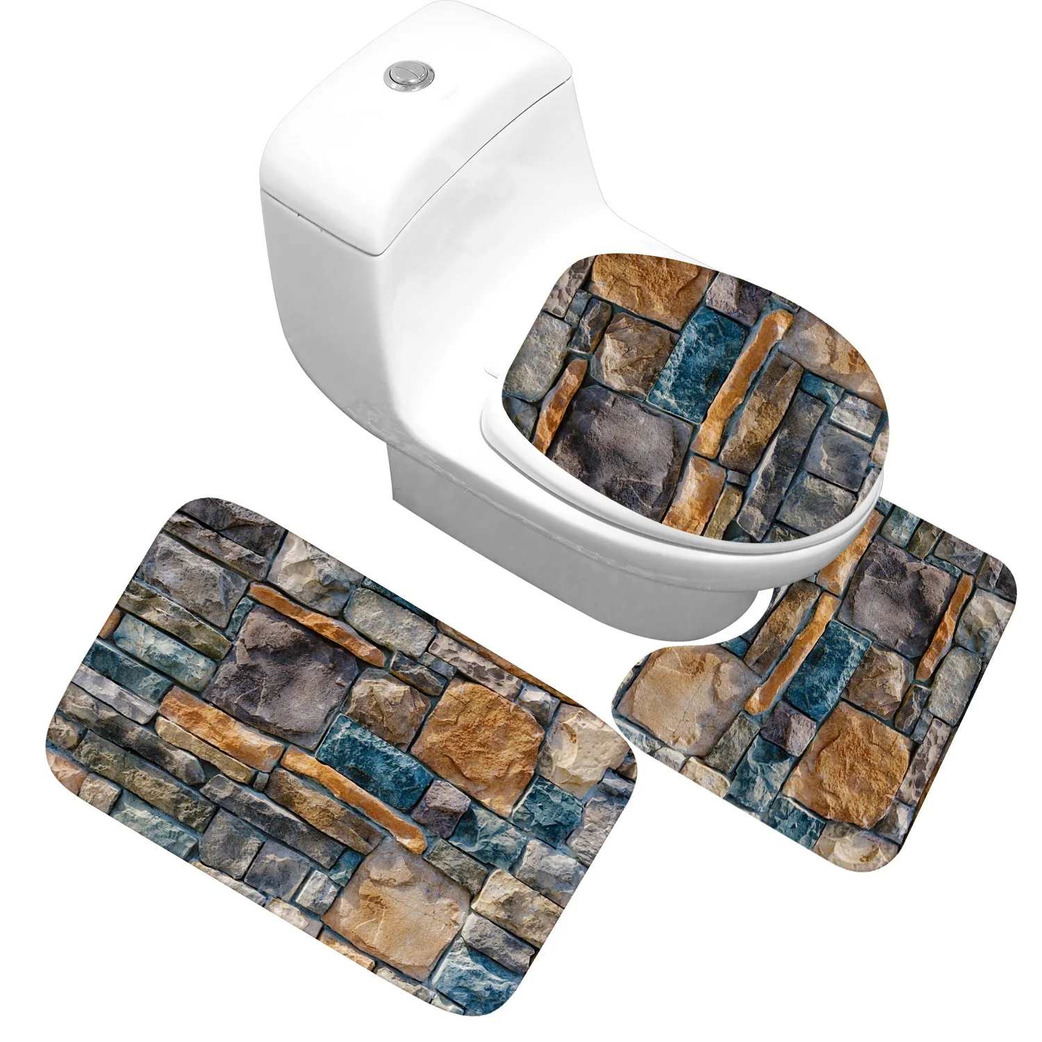 

Zeegle 3D Stone Memory Foam Bath Mat Set Non-slip Toilet Bath Mats Bathroom Toilet Rugs Home Decor Shower Mats