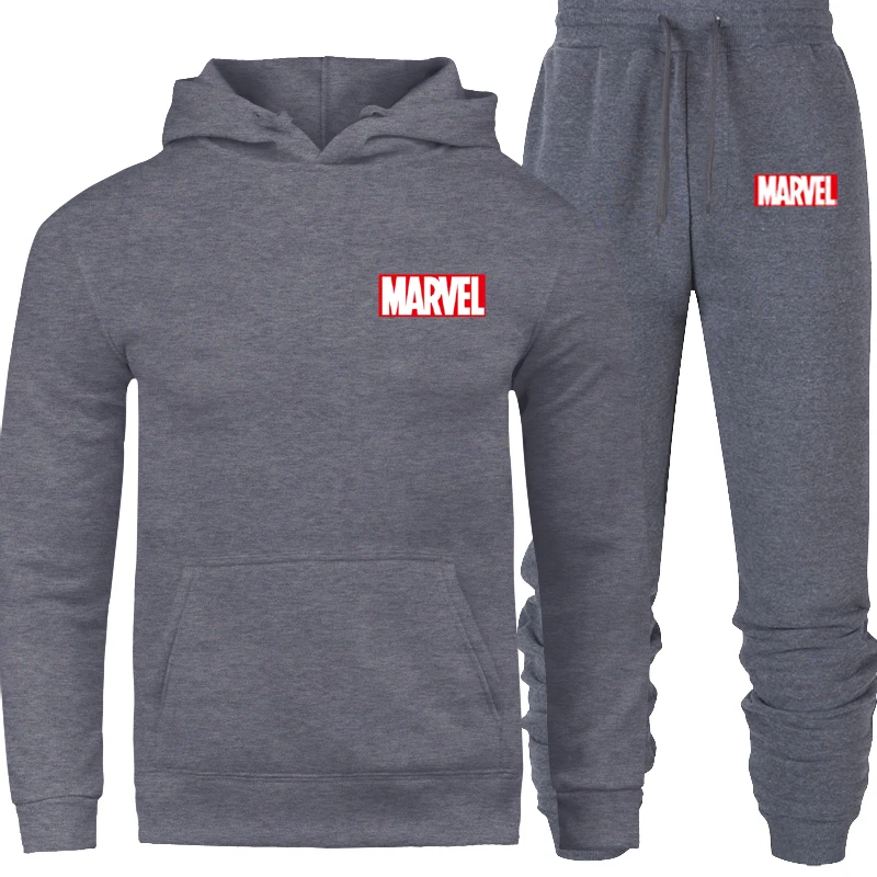 Мужской спортивный костюм, зимняя флисовая куртка с капюшоном и принтом Marvel+ штаны, толстовка, мужской комплект из 2 предметов, толстовки, спортивный костюм, пальто - Цвет: SET03-MWX