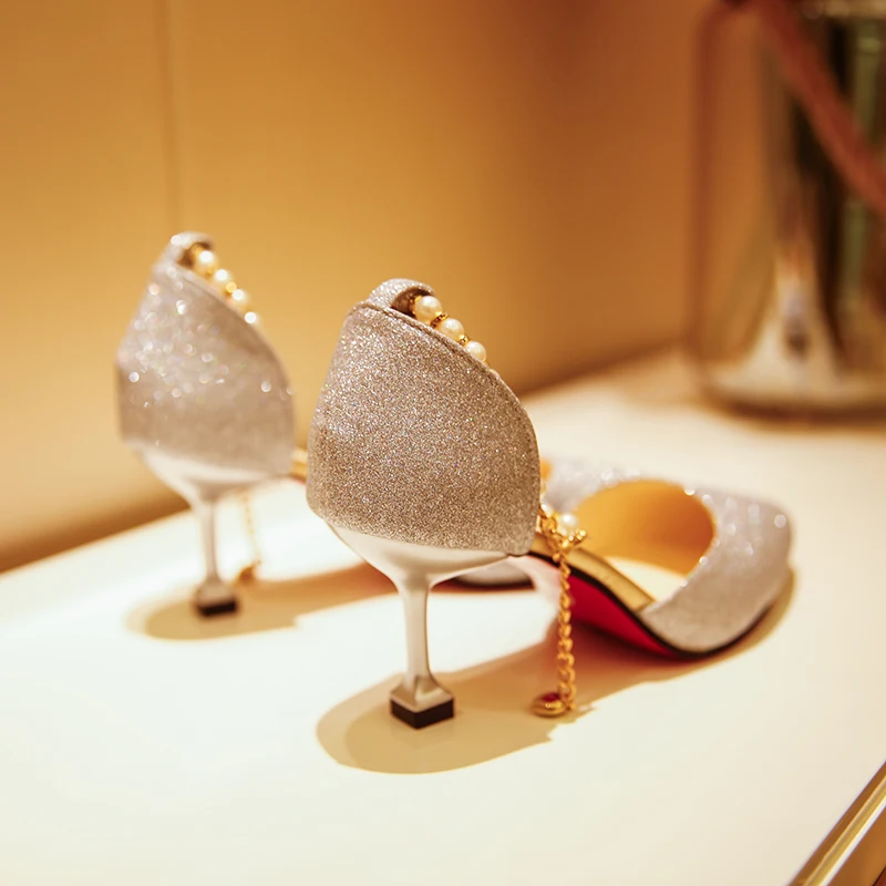 Туфли с красной подошвой Модные женские высокие ботинки на каблуках прямой