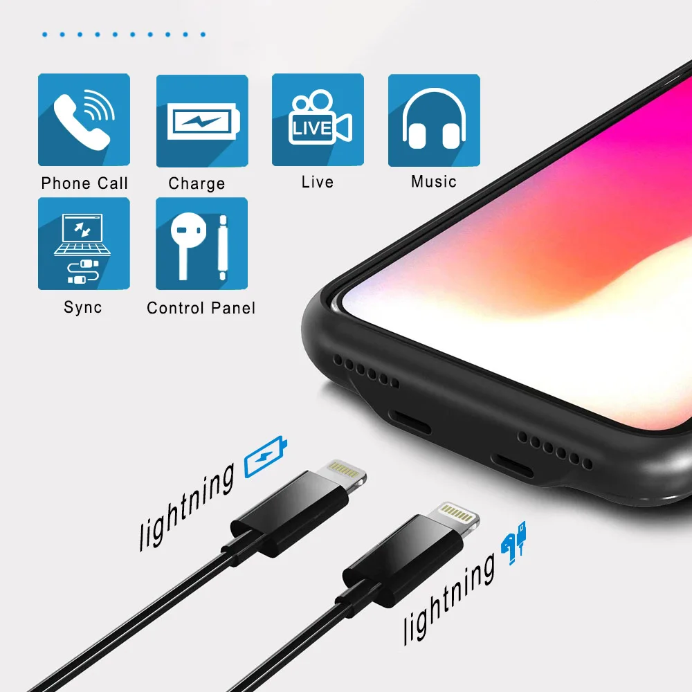 Чехол для зарядки с двумя разъемами Lightning и Audio iPhone X одновременная зарядка