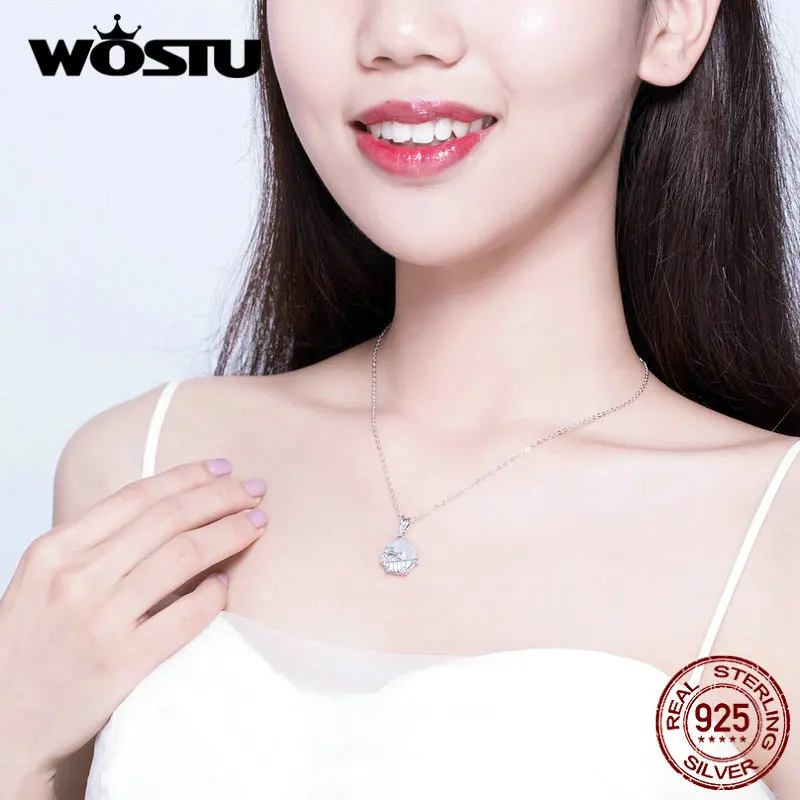 WOSTU,, 925 пробы, серебряное ожерелье, Китти, кот, ходьба на балкон, длинная цепочка, ожерелье для женщин, ювелирные изделия дружбы FIN334