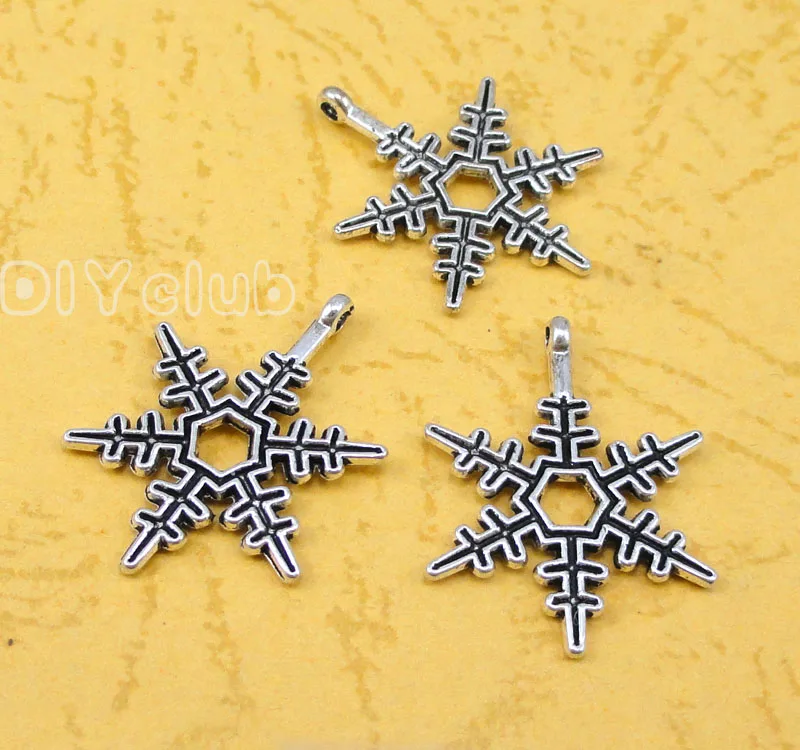 

100pcs-Antique Серебряная Снежинка Подвески 2-сторонний 23x17 мм