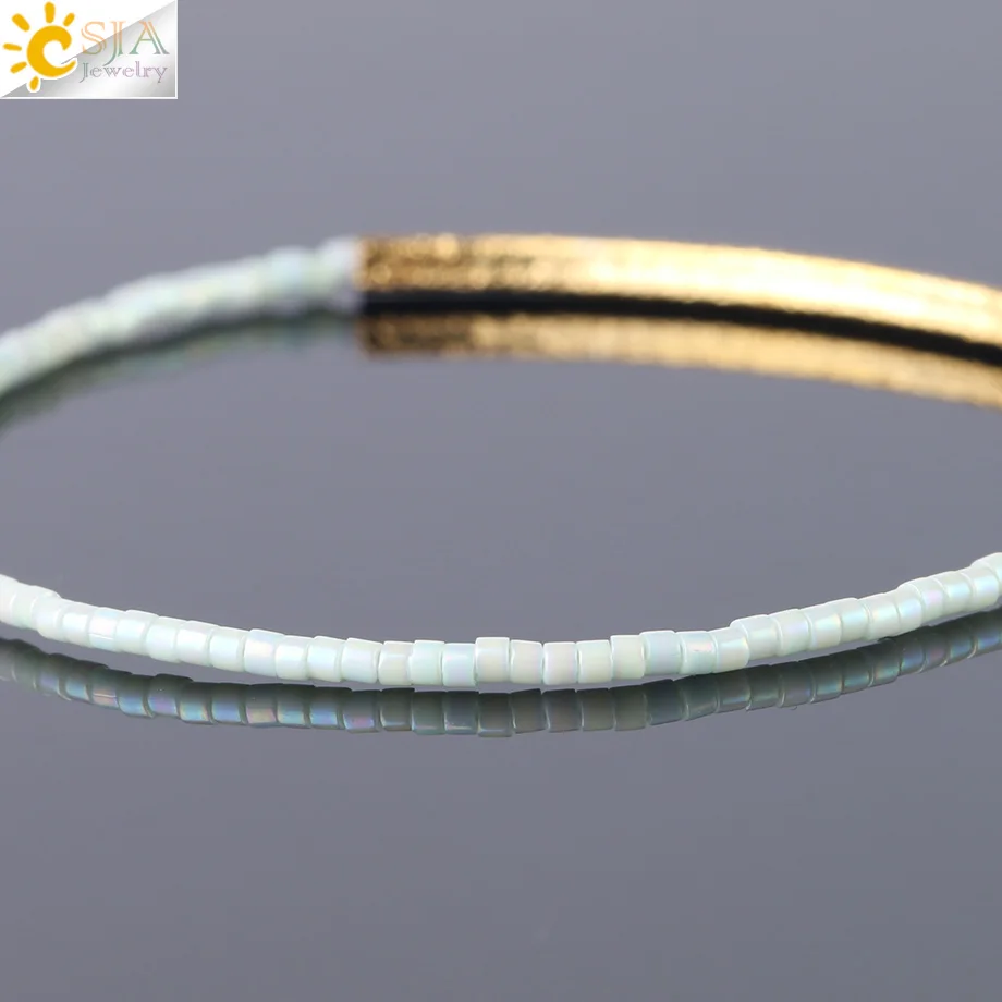 Женский браслет с бусинами CSJA эластичный золотистого цвета мини изящная