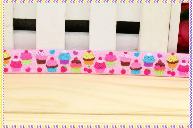 DHK 5/8'' 5yards Fold Over Elastic FOE cupcake printed headband headwear hair band diy decoration OEM Wholesale C55 | Дом и сад